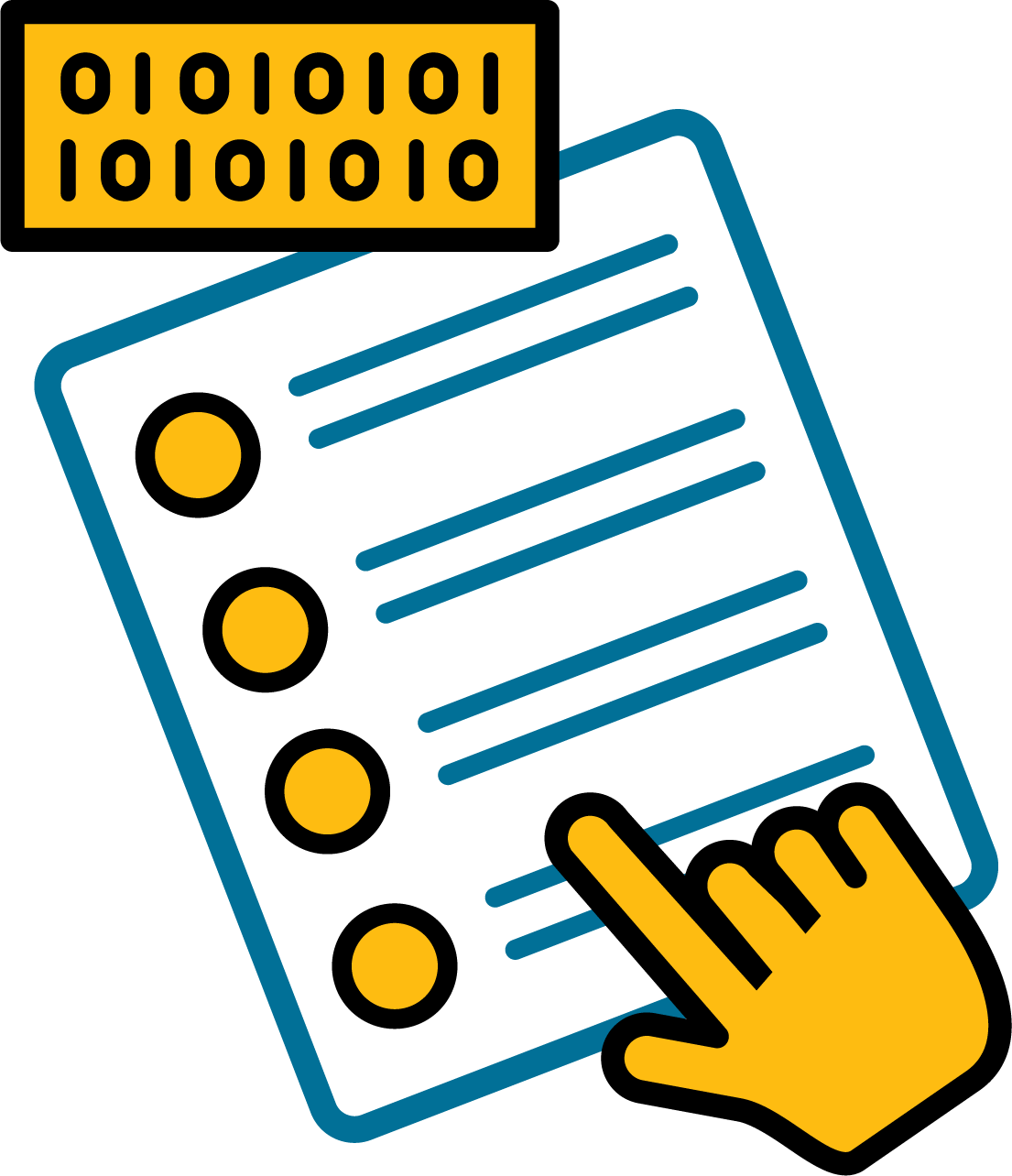 a white page with lines, with checkboxes typically the materials a community interviewer would carry